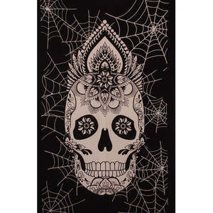 Black & White Spider Web Skull Tapestry by Zest For Life